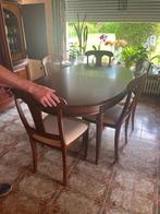 Houten tafel + stoelen 6 personen, 150 tot 200 cm, 100 tot 150 cm, Zo goed als nieuw, Overige houtsoorten