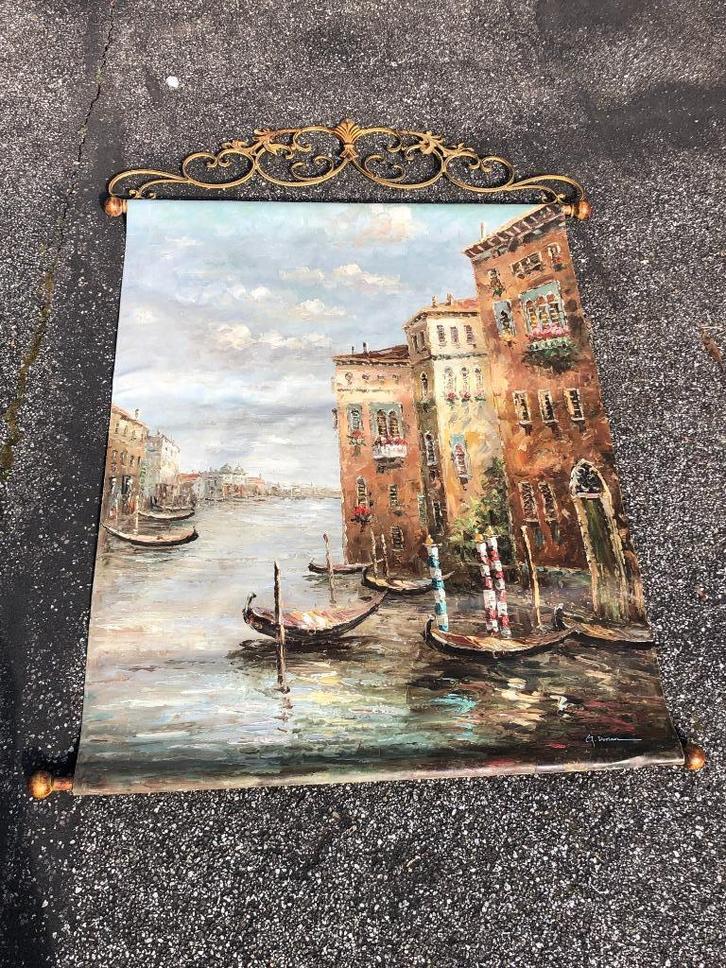 Grande toile peinte vénitienne Venice - 147 cm x 100 cm, Antiquités & Art, Curiosités & Brocante, Enlèvement ou Envoi