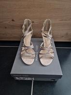 Escarpins ouverts, beige en suédine/strass sur le dessus, 38, Enlèvement ou Envoi, Beige, Escarpins, Comme neuf