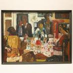 LIVIA get. '66 (Canestraro) 'Geanimeerd familietafereel' oli, Antiek en Kunst, Kunst | Schilderijen | Modern, Ophalen