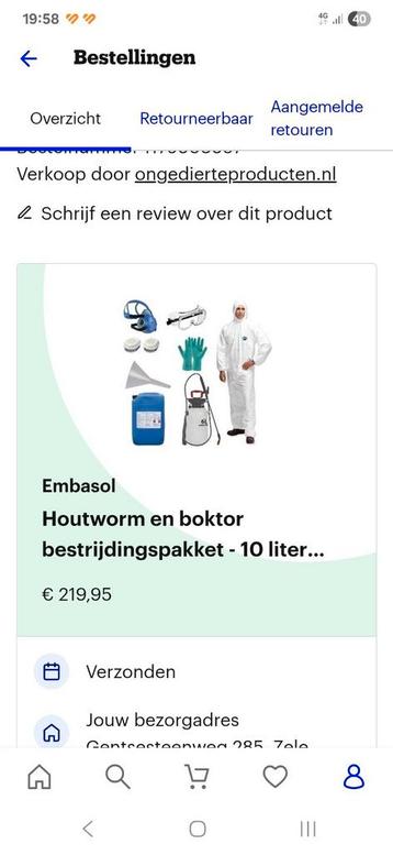 Embasol houtworm en boktor bestrijdingspakket, Enlèvement