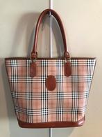 Vintage shopper tas in checkered canvas en leer, Handtassen en Accessoires, Tassen | Damestassen, Ophalen of Verzenden, Shopper
