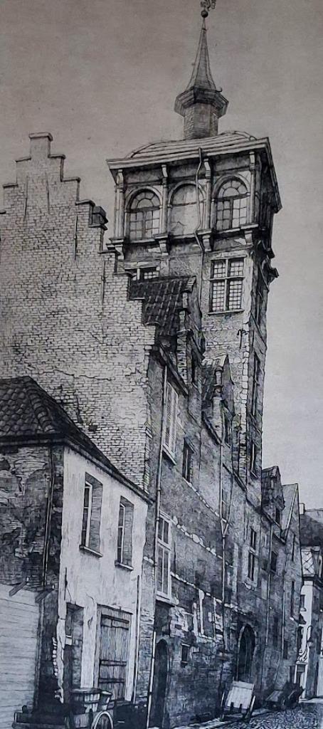 Gorus Jaak - grote ets "Van Straelentoren" - getekend/kader, Antiek en Kunst, Kunst | Etsen en Gravures, Ophalen of Verzenden