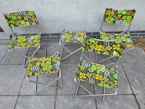 Vintage jaren 70 set van 5 opvouwbare stoeltjes, Tuin en Terras, Tuinstoelen, Zo goed als nieuw, Aluminium, Ophalen