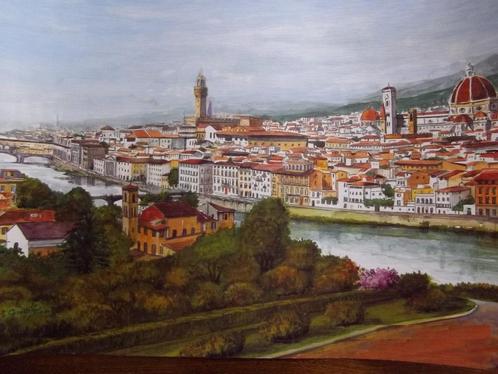 Florence avec la reproduction d'Arno, Antiquités & Art, Art | Peinture | Moderne, Enlèvement ou Envoi