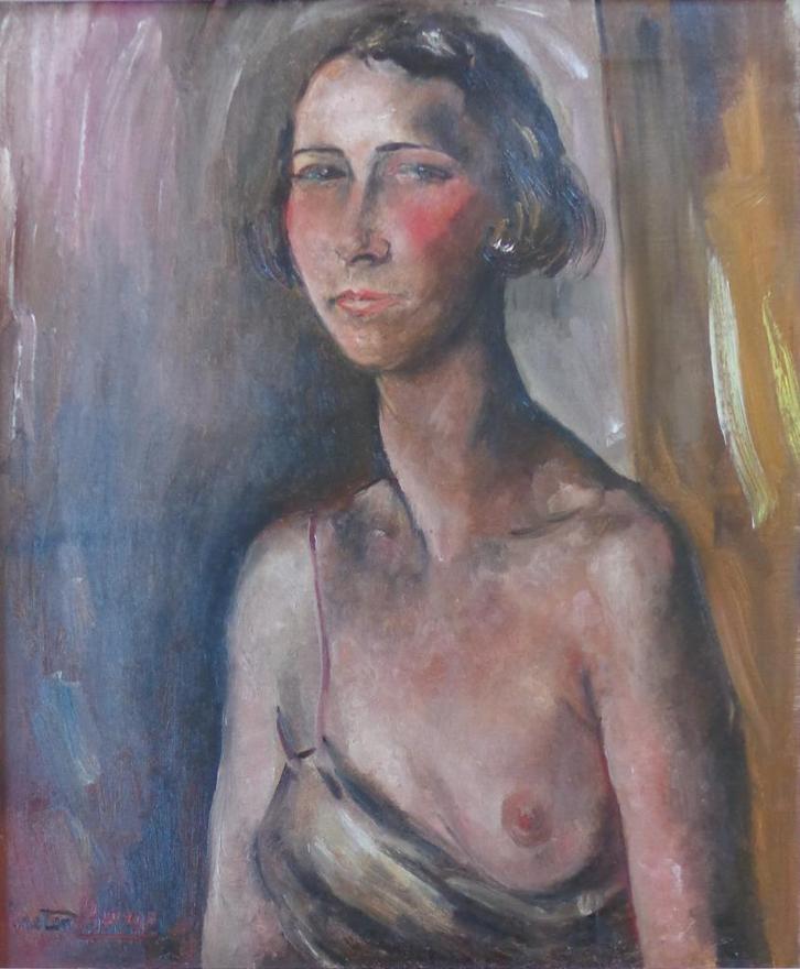 GEORGES CRETEN / HALFNAAKTE VROUW / OLIEVERF DOEK / 77x67cm, Antiek en Kunst, Kunst | Schilderijen | Modern, Ophalen