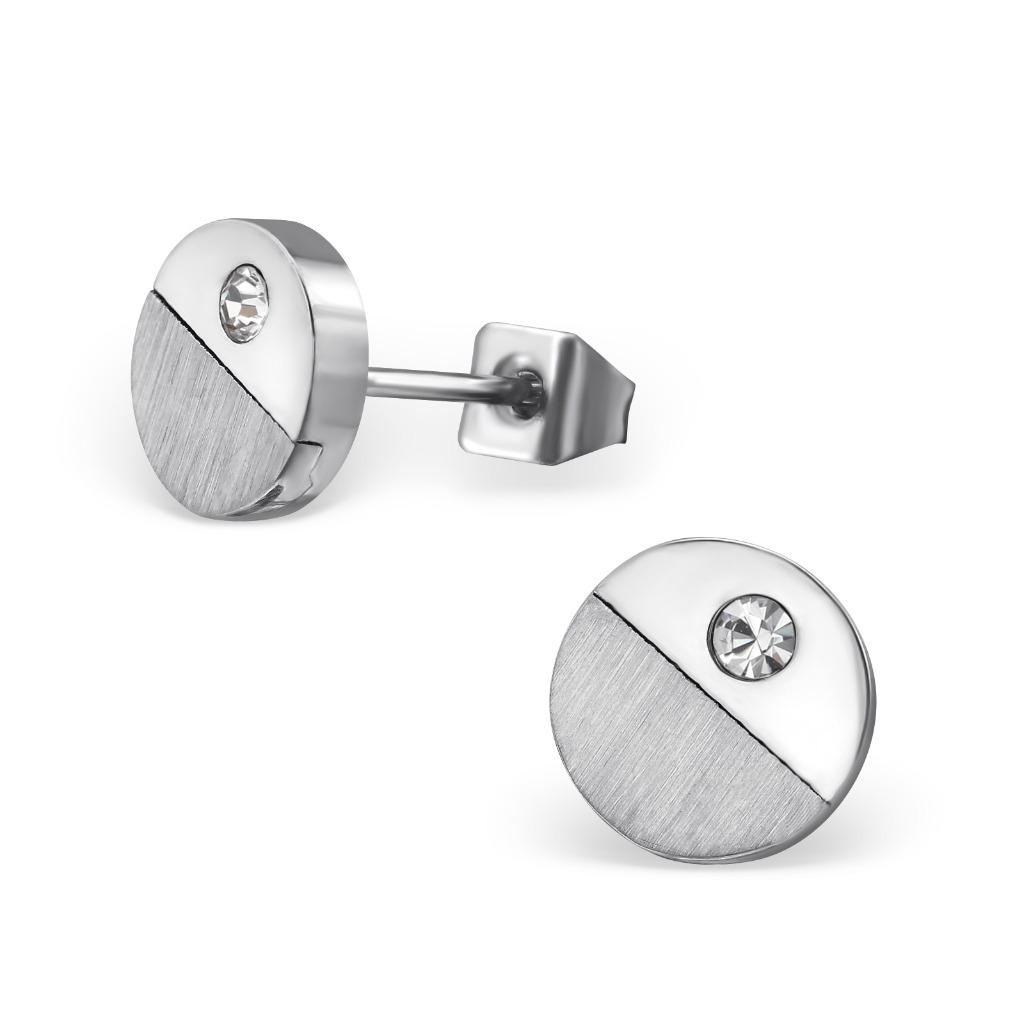 Clous d'oreilles ronds en acier avec cristal, Enlèvement ou Envoi, Avec cristal, Autres matériaux, Argent