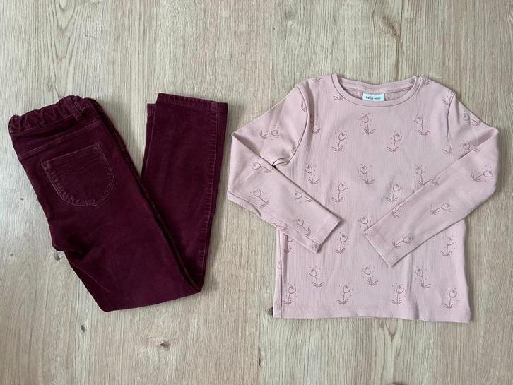 JBC en TEX, broek velours Bordeaux + longsleeve 122, Kinderen en Baby's, Kinderkleding | Maat 122, Meisje, Broek, Ophalen of Verzenden