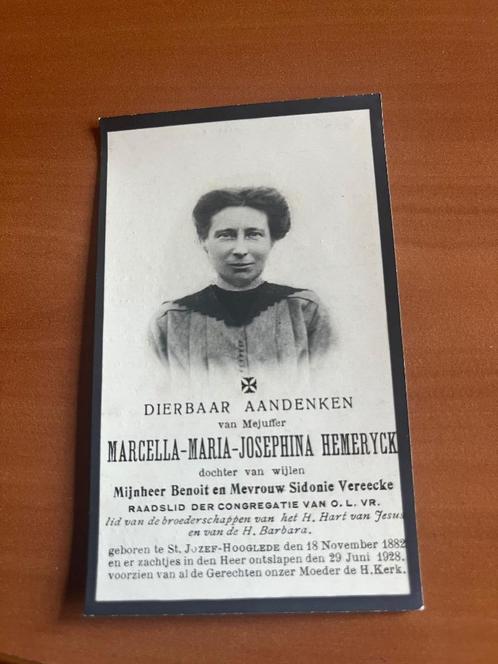 Rouwkaart M. Hemeryck- St.Jozef Hooglede 1882 + 1928, Collections, Images pieuses & Faire-part, Carte de condoléances, Envoi