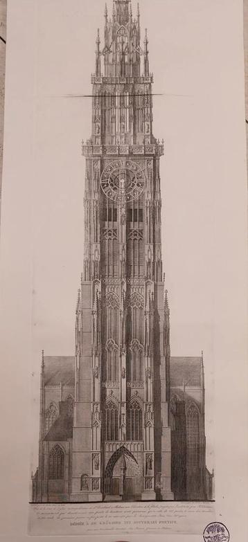 Sint-Rombouts toren Mechelen: gravure De Noter/Hunin beschikbaar voor biedingen