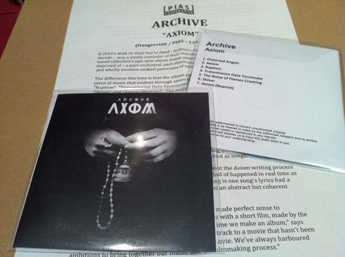 ARCHIVE - AXIOM - UK PROMO CD ALBUM + PRESS SHEET, Cd's en Dvd's, Cd's | Filmmuziek en Soundtracks, Zo goed als nieuw, Verzenden