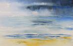 Regenbui boven Zee, aquarel 50x35 cm., Ophalen of Verzenden