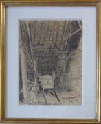 VICTOR DOLPHYN / BINNENZICHT STAL / ORIGINEEL / 46x37cm KAD, Antiek en Kunst, Ophalen of Verzenden