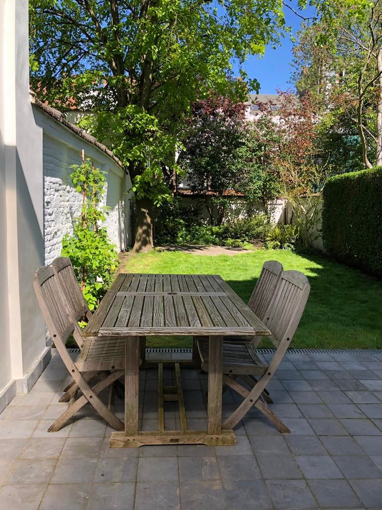houten tuintafel met 4 stoelen, Jardin & Terrasse, Ensembles de jardin, Table à dinner, Salons de jardin, Utilisé, Bois