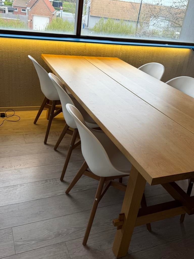 Eiken tafel met 6 stoelen, Huis en Inrichting, Tafels | Eettafels, Ophalen, Modern., 100 tot 150 cm, Eikenhout