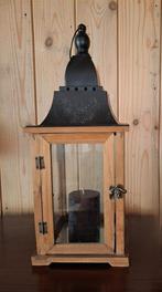 Houten lantaarn, Zwart, Ophalen of Verzenden, Zo goed als nieuw, Kaars