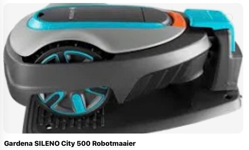 Gardena Sileno City 500 + garage/afdak, Tuin en Terras, Robotmaaiers, Zo goed als nieuw, Ophalen of Verzenden