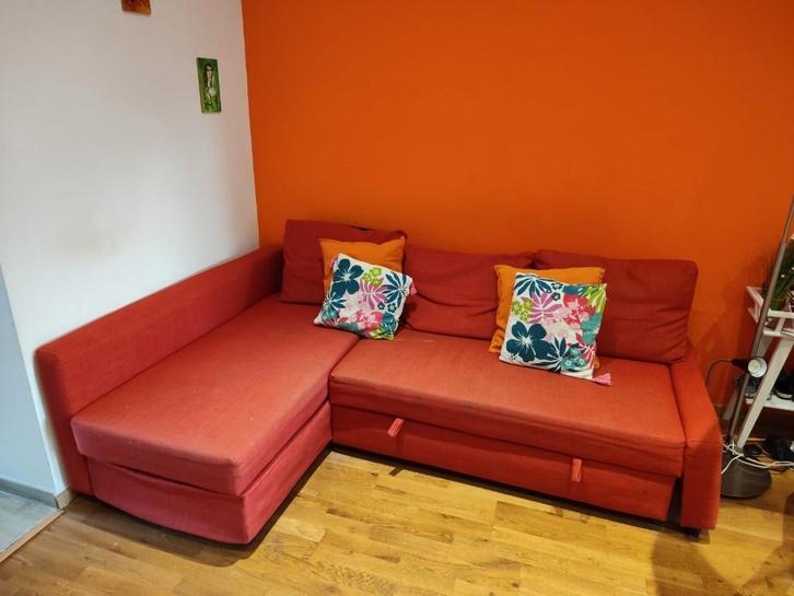 Canapé convertible angle + rangement orange, Huis en Inrichting, Zetels | Zetels, Gebruikt, Hoekbank, Driepersoons, 200 tot 250 cm