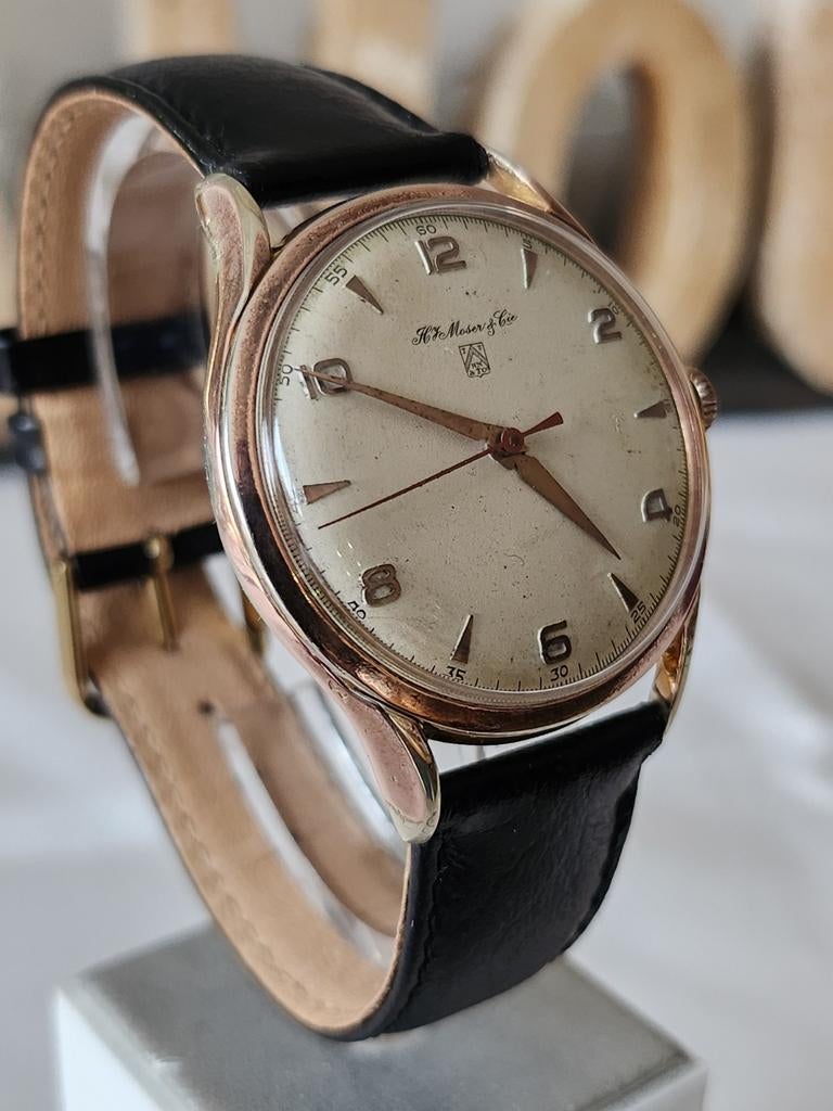 Hy.Moser & Cie 1940 zeldzaam, Handtassen en Accessoires, Horloges | Heren, Goud, Goud