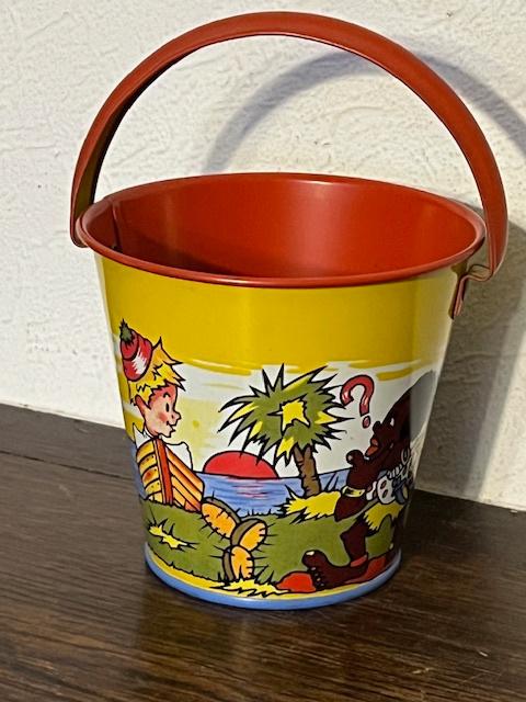 Seau à jouets vintage en métal dessins lithographiés, Enlèvement
