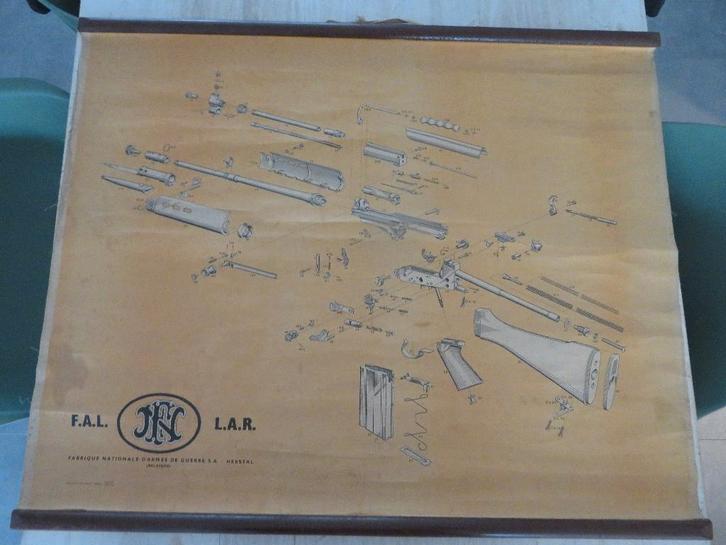 RARE schoolbord ? Poster F.N. Herstal montage FAL geweer, Verzamelen, Merken en Reclamevoorwerpen, Zo goed als nieuw, Reclamebord