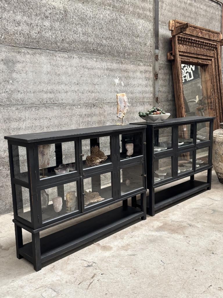 Set van 2 unieke jaren 30 dubbelzijdige vitrine winkelkasten, Antiek en Kunst, Curiosa en Brocante, Ophalen