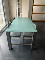 Glazen eettafel met 4 stoelen, Quatre personnes, 150 à 200 cm, Verre, Comme neuf