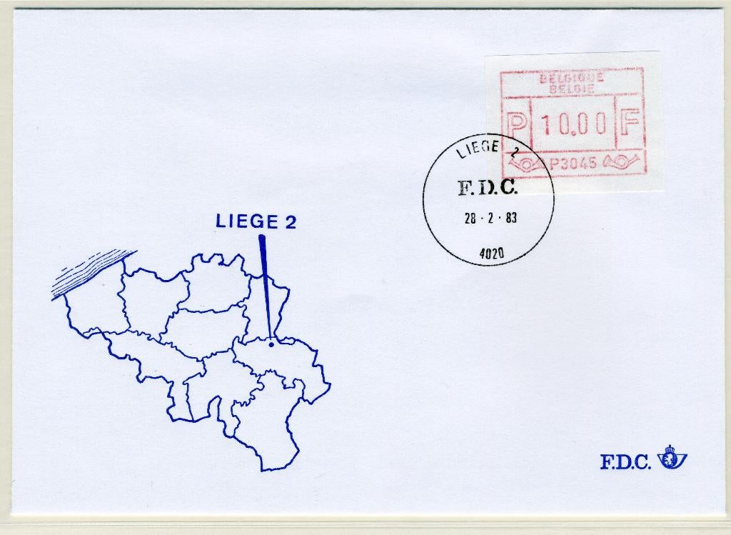 (B) Enveloppe ATM45 FDC 1983 - Liège 2 (P3045), Enlèvement ou Envoi, Sans enveloppe, Affranchi, Oblitération 1er jour