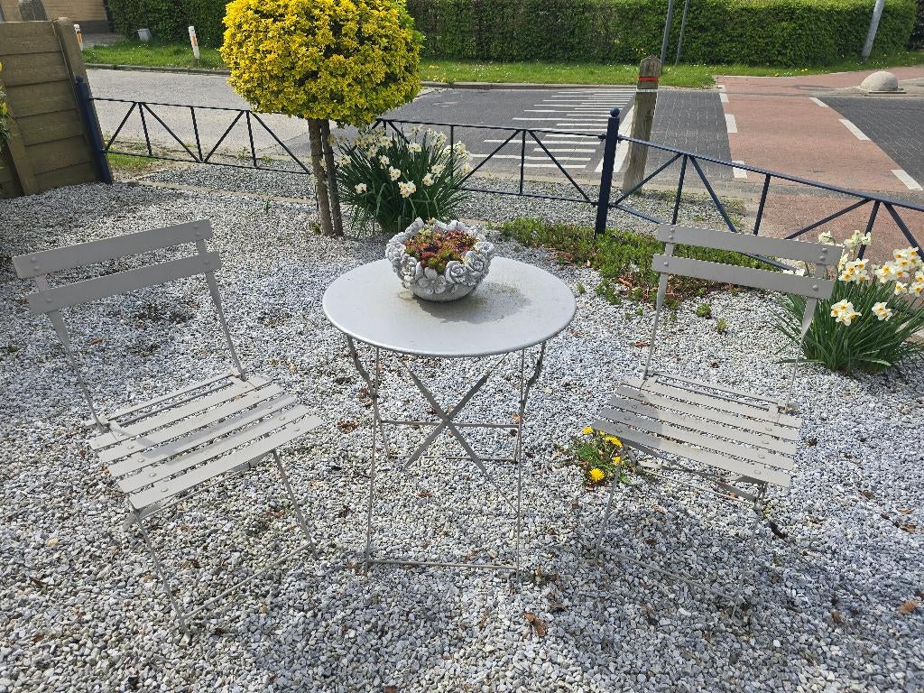 Bistroset Vintage -staal - tafel + 2 klapstoeltjes, Ophalen, Gebruikt
