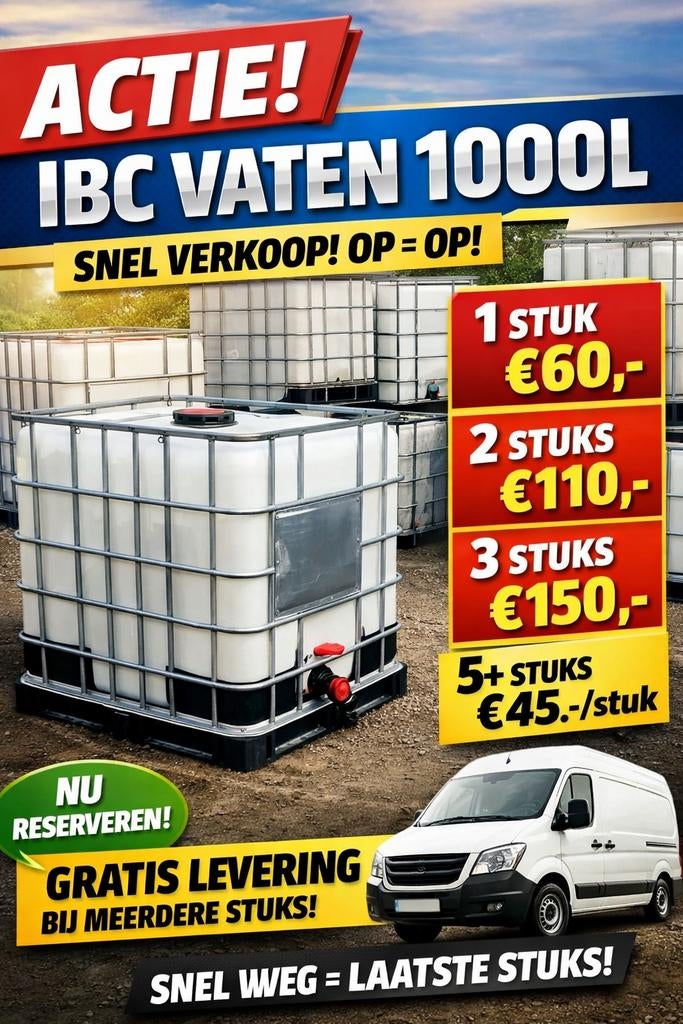 IBC vaten 1000L – €60/stuk – KORTING bij meerdere – Levering, Tuin en Terras, Regentonnen, Ophalen of Verzenden