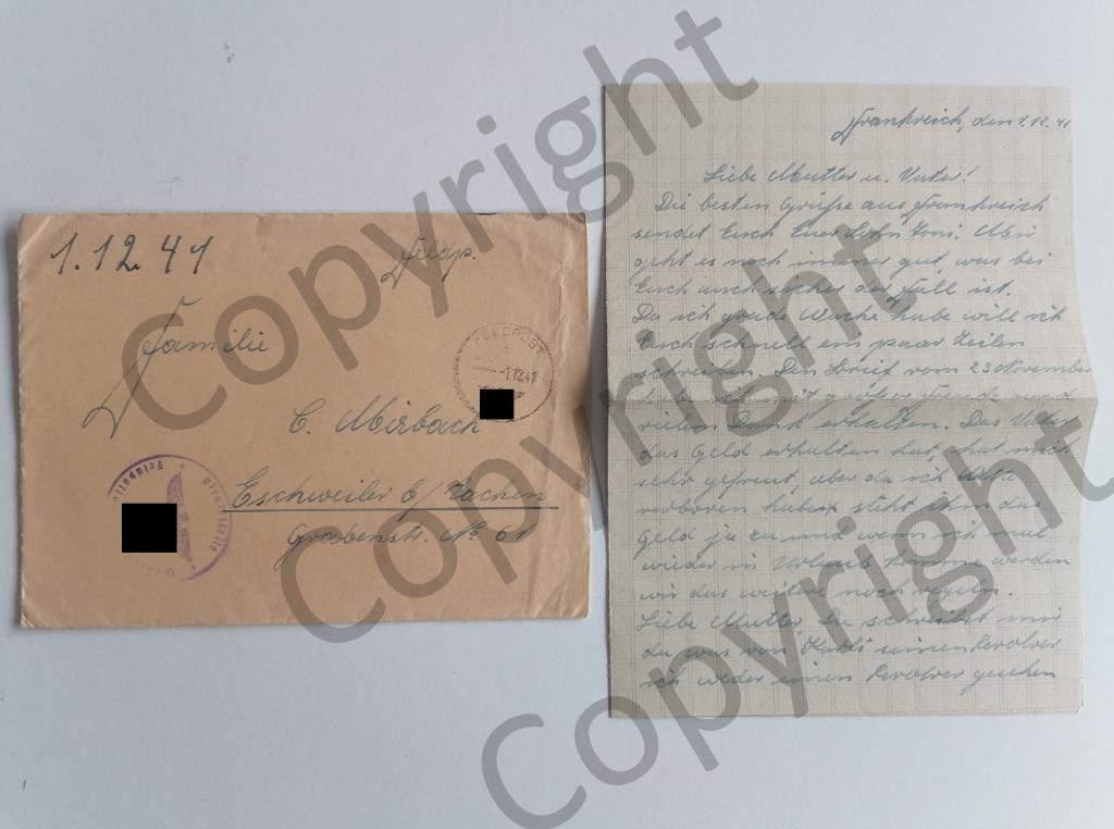 Feldpost WWII-brief — Duitse soldaat in Frankrijk (1941), Ophalen of Verzenden, Overige soorten, Overige typen