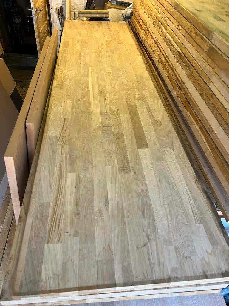 Massief eikenhouten werkblad 2, 2,50, 3 m, Ophalen, Nieuw, 50 tot 100 cm, 200 cm of meer
