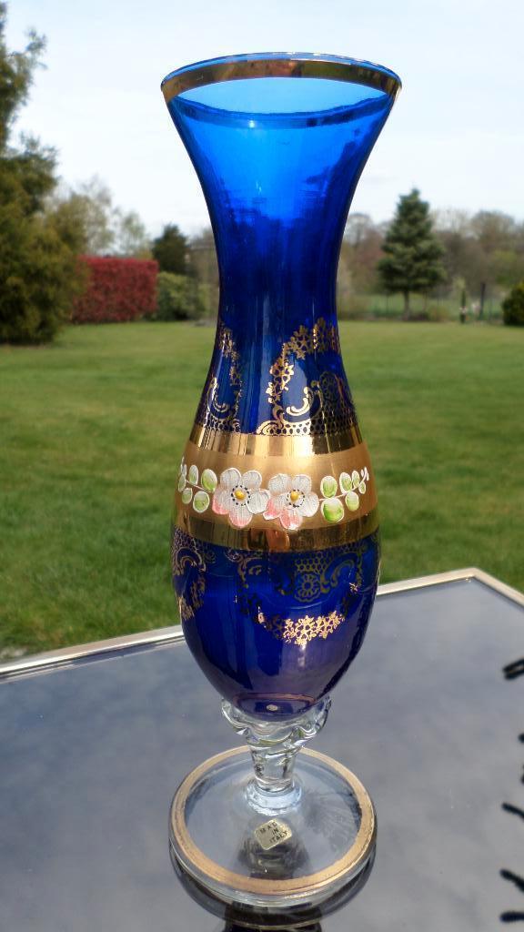 Oude Venetiaanse vaas in kobaltblauw glas, Antiek en Kunst, Antiek | Glaswerk en Kristal, Ophalen of Verzenden