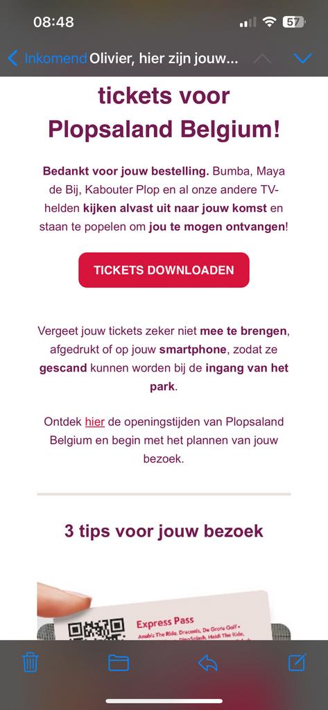 4 tickets plus parkeerticket Plopsaland, Tickets & Billets, Trois personnes ou plus, Autres, Forfait, Parc d'attractions