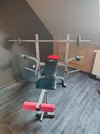 Banc de musculation avec support + haltères (10 kg), Centrale électrique, Utilisé, Métal, Jambes