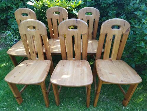 Set van 6 vintage Scandinavische grenen stoelen, Huis en Inrichting, Stoelen, Gebruikt, Vijf, Zes of meer stoelen, Hout, Overige kleuren