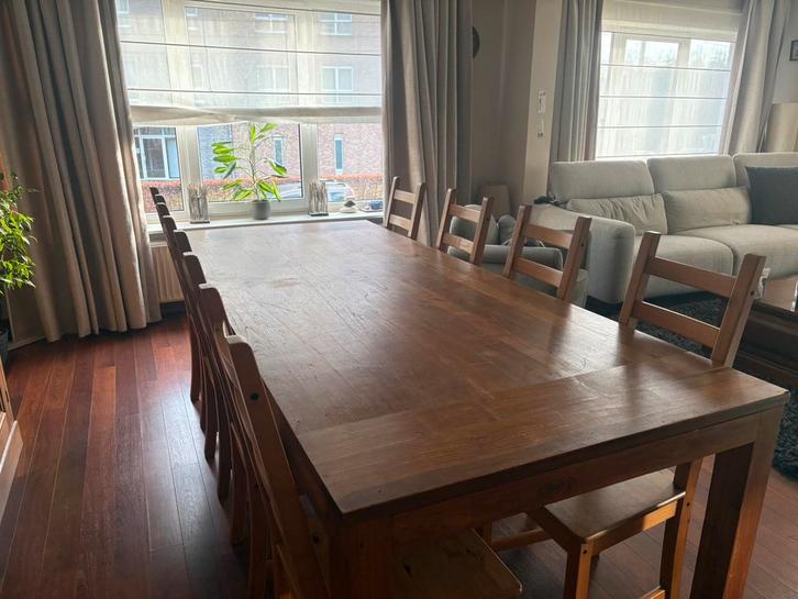 Table teck et 8 chaises, Maison & Meubles, Tables | Tables à manger, Utilisé, 100 à 150 cm, 200 cm ou plus, Cinq personnes ou plus