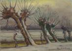 Urbain Gerlo (1897-1986): Winteravond met knotwilgen 1968, Antiek en Kunst, Ophalen of Verzenden