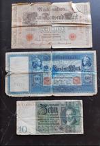 Reichsbanknote 10, 100, 1000 Mark, Postzegels en Munten, Verzenden, Duitsland, Setje