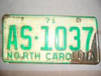 authentieke nummerplaat north carolina 1971 usa patine, Verzamelen, Ophalen of Verzenden, Gebruikt, Auto's