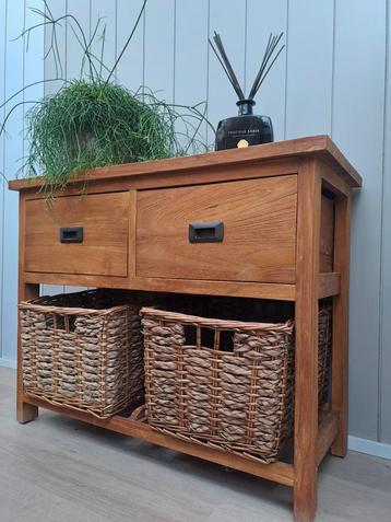 Ladekast ladekast dressoir, commode, landelijk, teak en riet beschikbaar voor biedingen