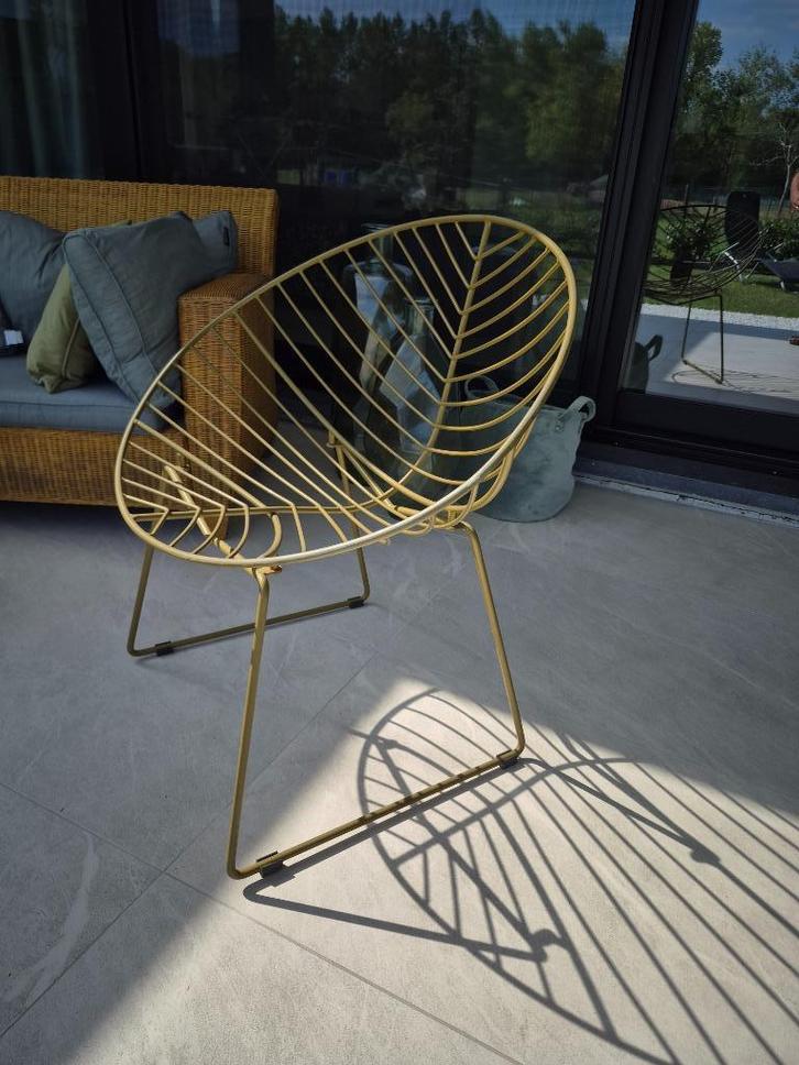 4 Prachtige metalen gouden designstoelen terras, Tuin en Terras, Tuinstoelen, Nieuw, Metaal, Ophalen