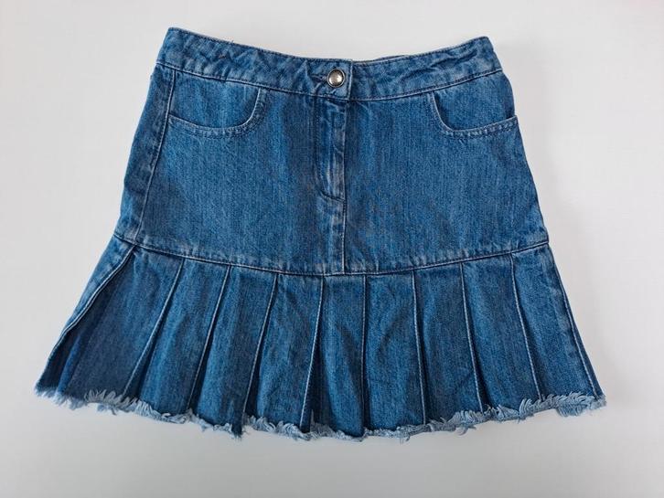 Mt 12j Denim rok met plooien en rafels, Kinderen en Baby's, Kinderkleding | Maat 152, Zo goed als nieuw, Meisje, Jurk of Rok, Ophalen of Verzenden
