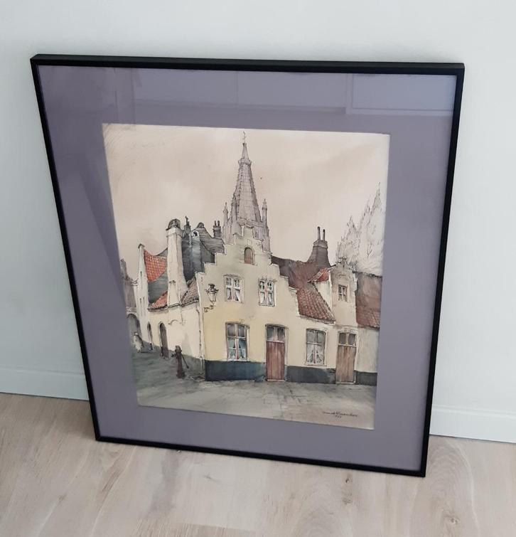 Schilderij van Maurits Dousselaere Walstraat 16 Brugge -1977, Antiek en Kunst, Kunst | Schilderijen | Klassiek, Ophalen