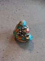 Bague argent tibétain turquoise lapis-lazuli corail rouge, 20 ou plus grands, Femme ou Homme, Comme neuf, Enlèvement