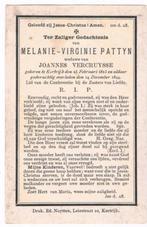 Bp. Pattyn Melanie. ° Kortrijk 1813 † Kortrijk 1894, Enlèvement ou Envoi, Image pieuse