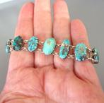 Vintage ambachtelijk armband meisjes met turquoise cabochon, Handtassen en Accessoires, Armbanden, Overige materialen, Blauw, Ophalen of Verzenden