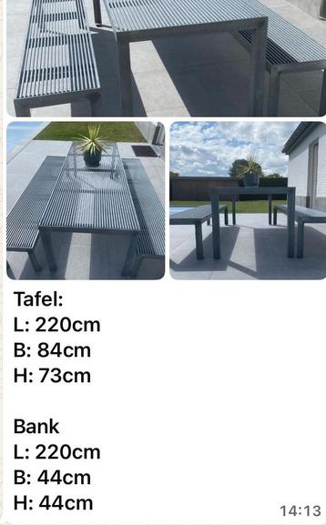 Design metalen tuintafel met 2 banken beschikbaar voor biedingen