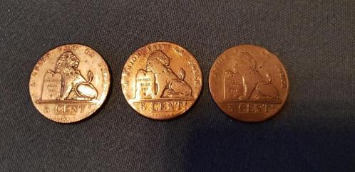 3 pièces de 5 centimes belge - Léopold Ier 1833 à1837, Postzegels en Munten, Munten | Europa | Euromunten, Setje, 5 cent, België