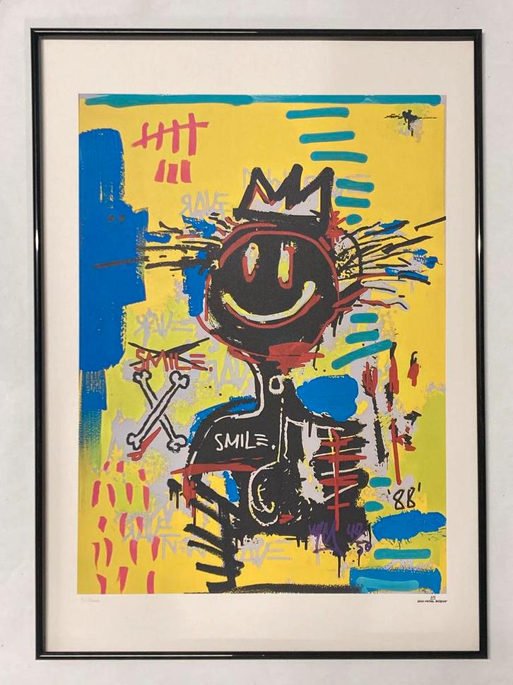 Jean Michel Basquiat : lithographie 50 par 70 cm encadrée, Antiquités & Art, Art | Lithographies & Sérigraphies, Enlèvement ou Envoi